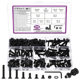 286 Pcs M5 Screws Set, M5 Bolts and Nuts Set, Countersunk Screws Nuts and Bolts Sets, Flat Head Machine Screw and Washers, Hex Socket Head Cap Screw Assortment with Wrench