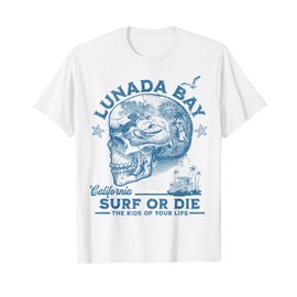 Lunada Beach Bay Surfing Girl Pacific Ocean Surfboard Men's T-Shirt, White