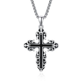 Schwarzes Kreuz Halskette für Männer Sterling Silber große schwarze Unisex Kreuz Schmuck für Männer Frauen Damen Herren
