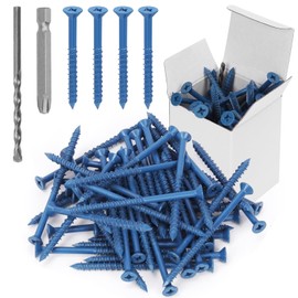Swpeet 52 pieces 3/16 inch x 3-1/4 inch flat head concrete screw anchor with screwdriver bit and drill assortment kit, concrete screws, self-screwing cement screws for anchoring to masonry