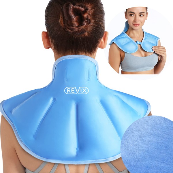REVIX Ice Pack for Neck and Shoulders Upper Back Pain Relief, Large Neck Ice Pack Wrap with Soft Plush Lining, Reusable Gel Cold Compress for Rotator Cuff Injuries, Swelling