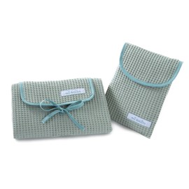 Mi bollito Set mit 2 wasserdichten Wickelunterlagen und Wickeltasche für Feuchttücher und Windeln, komplett in Spanien hergestellt (mintgrün)