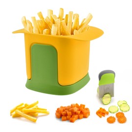 HONSNKS French Fry Cutter, Crinkle Wave Cutter Quick Potato Slicer, Stainless Steel Blade Chopper, Hand Pressure Vegetable Chopper for Potatoes, Cucumbers, Carrots, Onions, Vegetables and Fruits