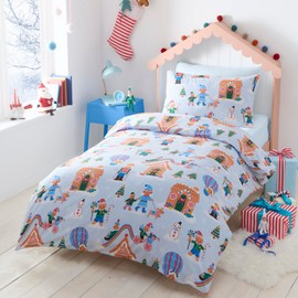 Happy Linen Company Girls Boys Kids Gingerbread Village Christmas Blue Single Reversible Soft Easy Care Bed Linen Duvet Cover Quilt Bedding Set With Pillow Case
