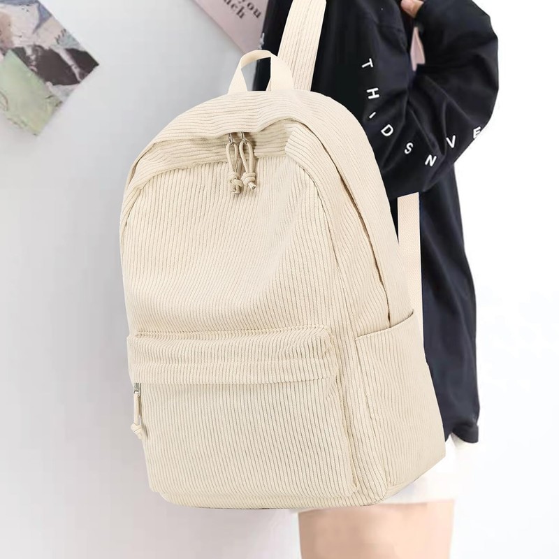 BLUBOON Backpack for Women School Backpack Travel Hiking (Corduroy Beige)