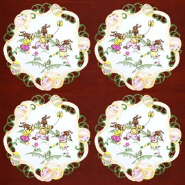 Simhomsen Embroidered Easter Bunny Round Doily Placemats with Butterfly Design (Round 15 Inches (Set of 4))