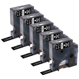 5-Pack D1 45021 Compatible with Dymo D1 Label Tape 12mm Black Replace for DYMO Label Maker Refills d1 a45021,White on Black,for Dymo LabelManager 160 280 360D 420P 210D 500TS Labelpoint 150 PnP, 7m