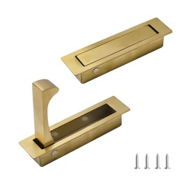 UFURMATE Flush Mount Door Pull, 2 Pieces 304 Stainless Steel Pocket Door Handle Brushed Flush Mounted Pocket Door Hardware Pocket Door Edge Pull for Cabinet Bag (Brushed Gold)