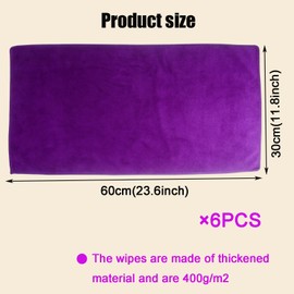 Roellgs 6-pack extra fine thick fibre cleaning cloths, towels, car wipers, dishwashing cloths, multi-purpose dusting cloths, highly absorbent, scratch-free, reusable cleaning cloths (Purple)