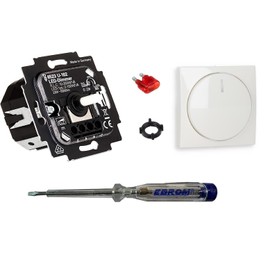 Busch Jäger 6523U-102 LED Rotary Dimmer LED Dimmer with Dimmer Disc Central Plate 2115-914 in Balance Si Alpine White Glossy Includes EBROM Phase Tester for Mounting the Dimmer (6523 U - 102)