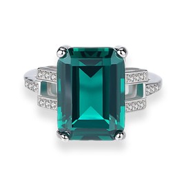 925 Sterling Silver CZ Simulated Sapphire / Emerald Ring for Women, Cubic Zirconia Emerald Cut Nano Blue / Green Gemstone S925 Palladium Plated Eternity Engagement Band Solitaire Fine Jewelry with Gift Box, 6, Sterling Silver, sapphire / emerald