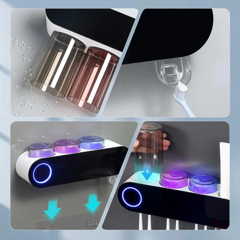 supere-commerce Touchless Toothpaste Dispenser Set w/ Toothbrush Holder & 3