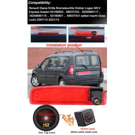 HD IP68 1280 Pixels Brake Light Reversing Camera Roof Camera Parking Aid with Angle Adjustable Night Vision Compatible with Renault Dacia Third Dokker Logan MCV Express Box + 4.3 Inch Monitor