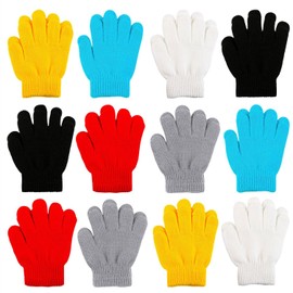 Cooraby 12 Pairs Kid's Winter Magic Gloves Children Stretchy Warm Magic Gloves Boys or Girls Knit Gloves (Yellow, Blue, Red, Black, Dark Grey, White)