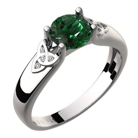 GWG Jewellery 925 Sterling Silver Celtic Ring Emerald Green Stone and Trinity Knots Adorned with Crystals – 7 in Gift Box for Women