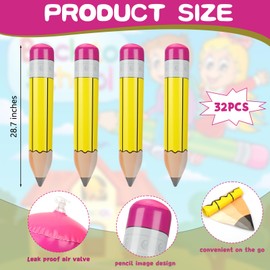 32 Pieces Giant Inflatable Pencil Balloons 28.7 Inch Jumbo Blow Up Pencils Funny Hanging Classroom Decoration for Back to School, Graduation, Photo Props, Birthdays Party Decorations, Yellow