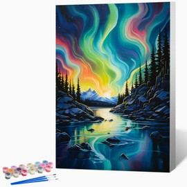 Framed Paint by Numbers Kit for Adults Beginner 8x12 Inch, Starry Night Adult Paint by Number Kits on Canvas, DIY Acrylic Watercolor Landscape Oil Paint by Number for Adults for Home Decor Gift