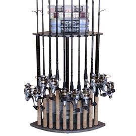 Rush Creek Creations - 10 Fishing Rod and Fishing Pole Holders for Garage, Fishing Gear, Accessories & Tackle Organizer, Vertical Fishing Pole/Rod Corner Storage Rack - 15.35" D x 15.35" W x 26.85" H