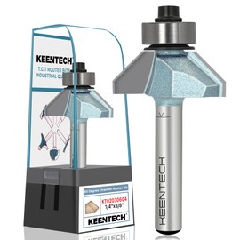 KEENTECH Router Bits, Carbide Tipped 45 Degree Chamfer Router Bit for Edge Forming, Industrial Grade Blue Cutting Tools for Woodworking (1/4 Inch Shank x 3/8 Inch Bevel x 3/8 Inch Depth, KT02030604)