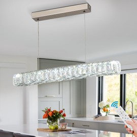 Zenouidle Dimmable Crystal Chandelier Modern LED Pendant Light Fixture Dining Room Light with Remote Control,Height Adjustable Hanging Light for Kitchen Island Living Room Bedroom