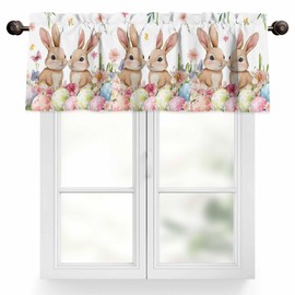 Clblhlolkuy Valance Curtain for Window Easter Bunny Colorful Eggs Flowers Rabbit Rod Pocket Valance Window Valance for Kitchen Bathroom Living Room Holiday Home Decoration 54x18inch