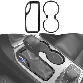 RT-TCZ Cup Holder Cover Gear Shift Panel Cover Trim Kit Interior Accessories for Jeep Grand Cherokee 2016-2021 (Black Carbon Fiber)
