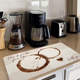 GOOZHO Espresso Lovers Gifts Dish Drying Mat, Neutral Beige Coffee Bar Mat for Countertops, Espresso Absorbent Dish Drying Mats for Kitchen Counter Coffee Maker, 16x24 Inch