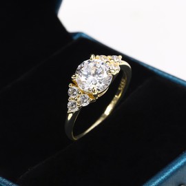 SMILEST 925 Sterling Silver Rings for Women, 14K Gold Plated 7 Stone CZ Rings Simulated Ring CZ Engagement Rings for Women Wedding Rings for Women Sterling Silver Rings Size 11