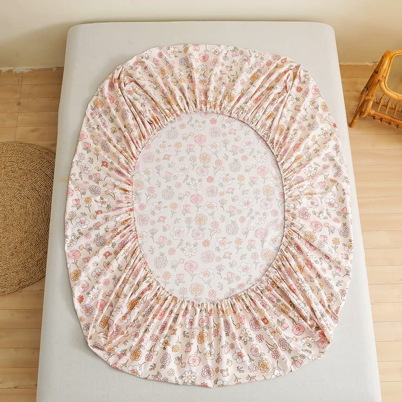 Mateju Single Fitted Sheets Floral Pattern, Soft Microfiber Bed Sheets