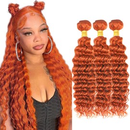 LadrXadr Orange Human Hair Bundles Ginger Deep Wave Bundles 24 26 28 inch 3 Bundles Ginger Bundles 350 Wet and Wavy Bundles for Black Women
