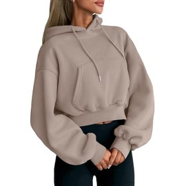 Trendy Queen Womens Cropped Hoodies Fall Fashion 2024 Casual Long Sleeve Sweatshirts Y2k Outfits Winter Clothes Coffee Grey M