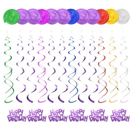 sourcing map 12pcs Light Purple Happy Birthday Hanging Swirls Decorations, 28" Plastic Spiral Party Streamers Ceiling Decoration for Birthday Party