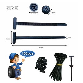 100Pcs Nylon Universal Cable Tie Buckle, Heavy Duty Self-Locking Black Zip Ties Holder with Pin & Button, Multipurpose Plastic Cable Ties Tool, UV-Resistant Fasteners for Car Fender Trunk Repair