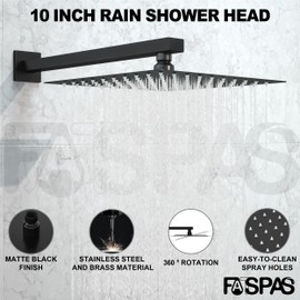 Fatspas Shower System with Tub Spout, Wall Mounted Shower Faucet Set for Bathroom with 10 Inch Rain Shower Head and Handheld Shower Head Set, Matte Black