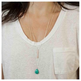 Cimenexe Bohemian Layered Turquoise Bar Choker Necklace Water Drop Turquoise Necklace Blue Turquoise Pendant Necklace Silver Bar Necklace Chain Jewellery for Women and Girls