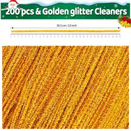Iooleem 200pcs Golden Glitter Pipe Cleaners, Glitter Chenille Stems, Pipe Cleaners for Crafts, Pipe Cleaner Crafts, Art and Craft Supplies, Christmas Pipe Cleaners.