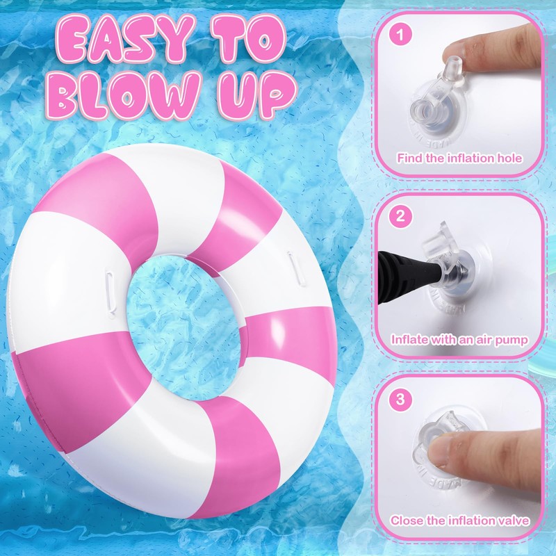 6 Pcs Large Swim Ring with Handles 47.24 Inch 35.43