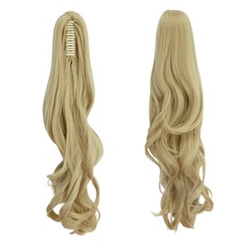 OMGREAT Ponytail Extension 18" Long Straight/Curly Claw Ponytail Hair Extension One Piece Clip-In Synthetic Hairpiece - Sandy Blonde Mix Bleach Blonde