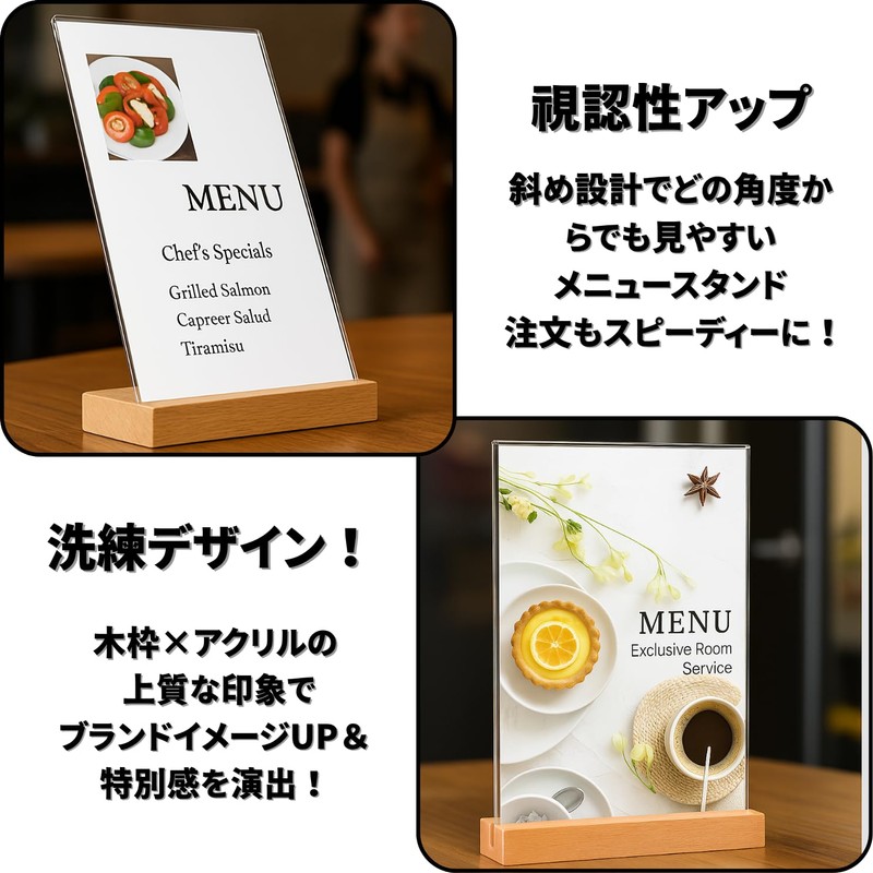 ENN LLC Acrylic Wooden Frame Horizontal Vertical Diagonal Menu Stand