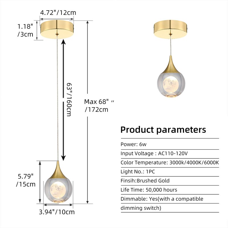 JoollySun Modern Crystal Pendant Light: Mini Gold Hanging Light Fixture