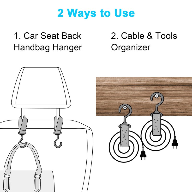 Wisdompro Car Storage Hooks, 2-Pack, Seat Headrest Luggage Hanger, Shopping