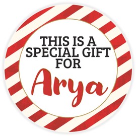 This is a Gift for Arya - Circle Sticker Decal 3 Inch - Candy Cane Merry Christmas Gift Tag Present Tree Holiday Custom Name Santa Claus