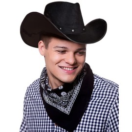 My Illusions Black Texas Cowboy Hat + Black Bandana