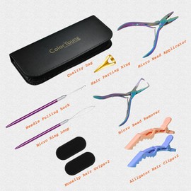 ColorYoung Hair Extension Beading Tool Kit Hair Extension Bead Closer and Remover For Micro Bead Hair Extensions and Pre-Bonded Hair Extensions (Rainbow)
