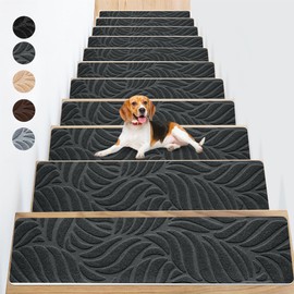 8" X 30" (15 Pack) Non Slip Stair Carpet Treads for Wood Steps, Indoor Stair Mats Covers with Adhesive, Anti-Slip Stair Runner Rug for Kids Elders and Dogs