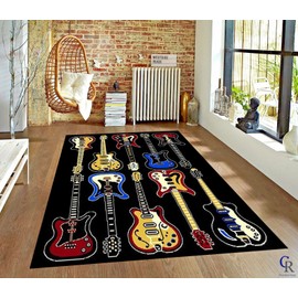 CHAMPION RUGS Modern Electric Guitars Rock and ROLL Music Theme Area Rug (5’ 3” X 7’ 5”)