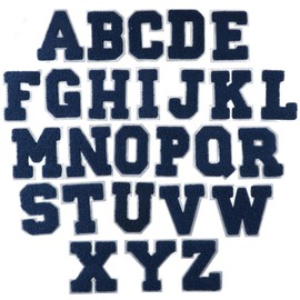 YYlingx 26 Pcs Chenille Letter Patch, Alphabet A-Z Iron on Patches, Blue Embroidered Appliques for Clothing DIY