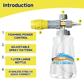 SITIMIMIL Soap Cannon for Pressure Washer, Wide Base Heavy Duty Power Washer Foam Cannon, with 1/4 Inch Quick Connector,1L Bottle Snow Foam, 4200PSI, Fits Most Gas Pressure Washers and Electric Yellow