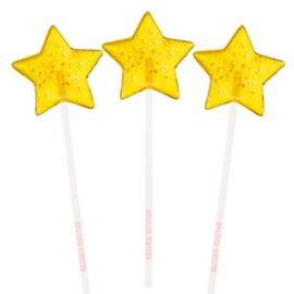Sparko Sweets Sparkly Yellow Star Lollipops, White Peach Flavor, 2" Diameter, 24 Handcrafted Pieces, Made in USA, 1.5 lbs - Ideal for Candy Bouquets, Party Favors, and Event Centerpieces