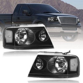 DimFlux Headlight Assembly, Headlights Kit Compatible with 2004-2008 Ford F150/2006-2008 Lincoln Mark LT Replacement Headlamp Black Housing Clear Reflector